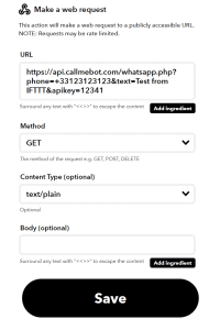IFTTT Webhook to send whatsapp messages